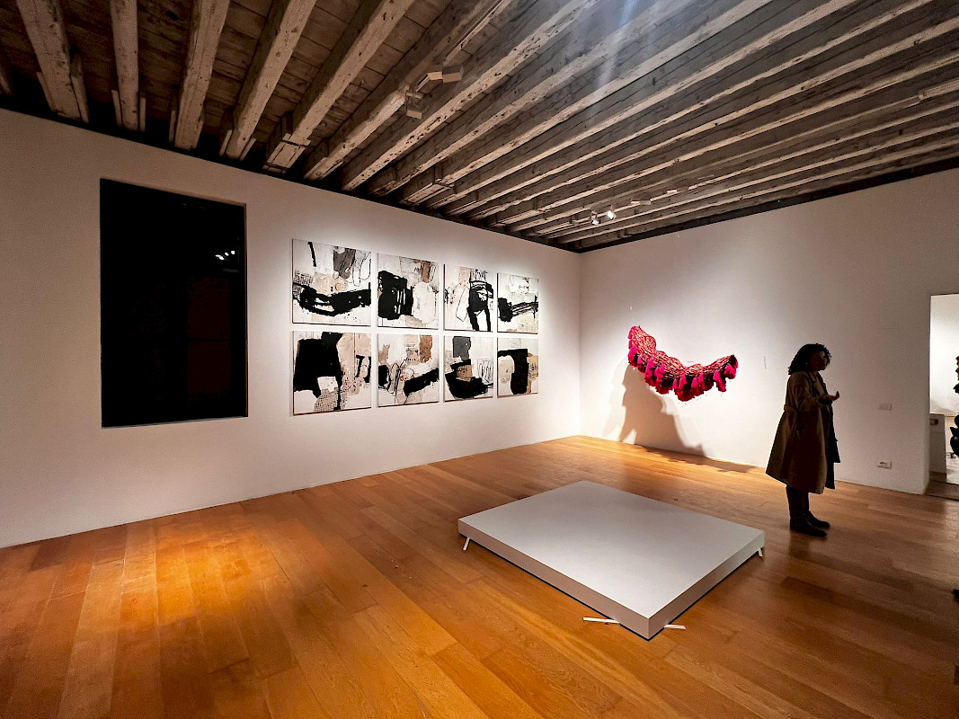 Black Figure and Lines, 100 x 100 cm, Mixed Media on Canvas, 2023